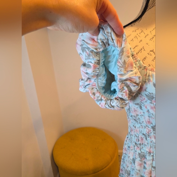 Trixxi Blue/ Aqua / Pink  Floral Puff Sleeve Maxi Dress, Size L. - Picture 9 of 15